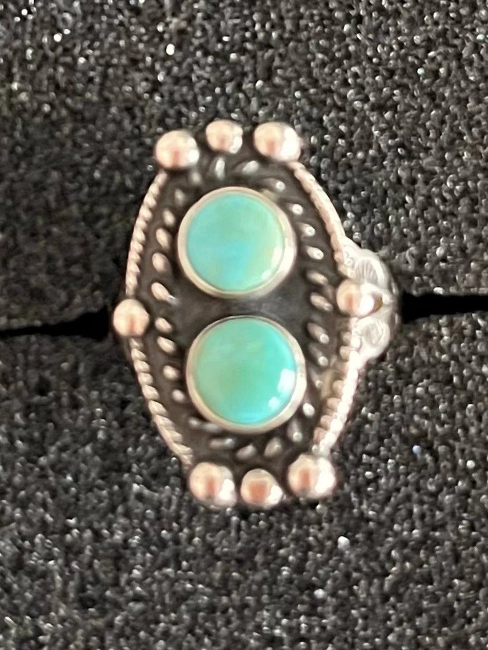 Vintage Southwestern Sterling Silver Double Turquoise Cabochon Ring Size6.25/6.5